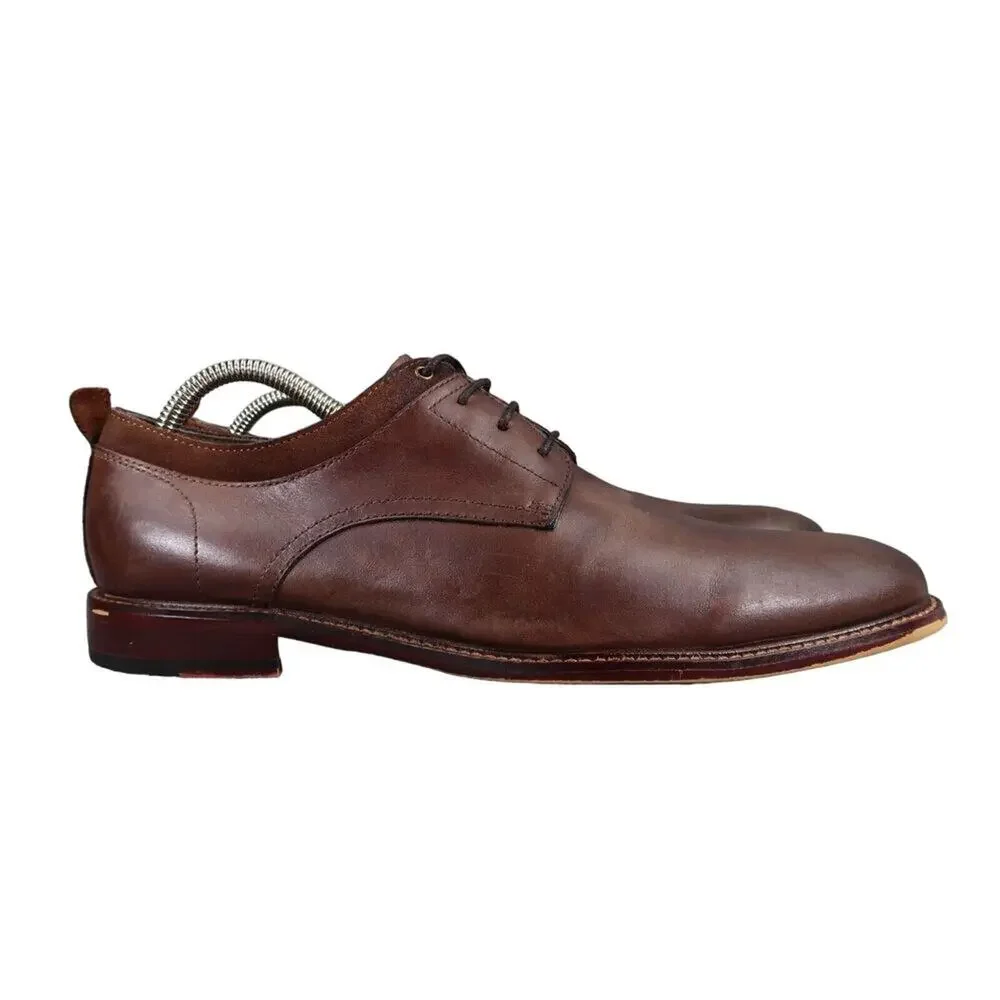 Aston Grey Shoes Men 9 Oxford Derby Leather Brown Plain Toe Dress Formal Classic